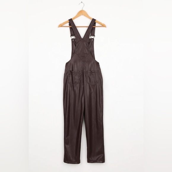 Lulus Vegan Leather Overalls 💜 Plum Purple - Picture 4 of 5